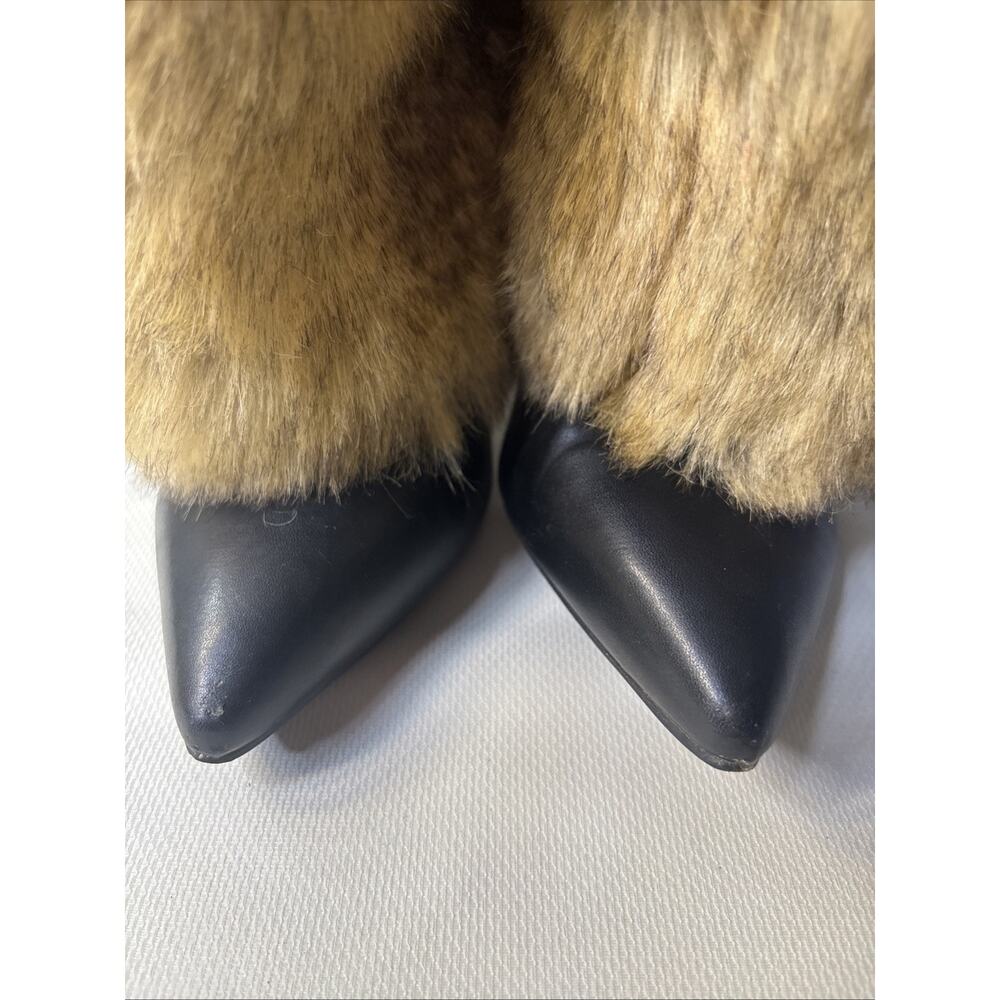 Cape Robbin CHIOE-2 Faux Fur Boots Black Pointed Toe Stiletto High Heel 10 - Picture 5 of 8